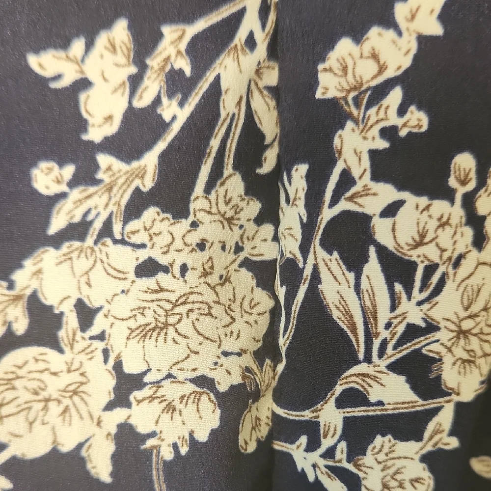 Navy Dark Blue Floral Flirty Faux Wrap Fabric Belt Long Sleeve Dress Size M - Picture 7 of 11